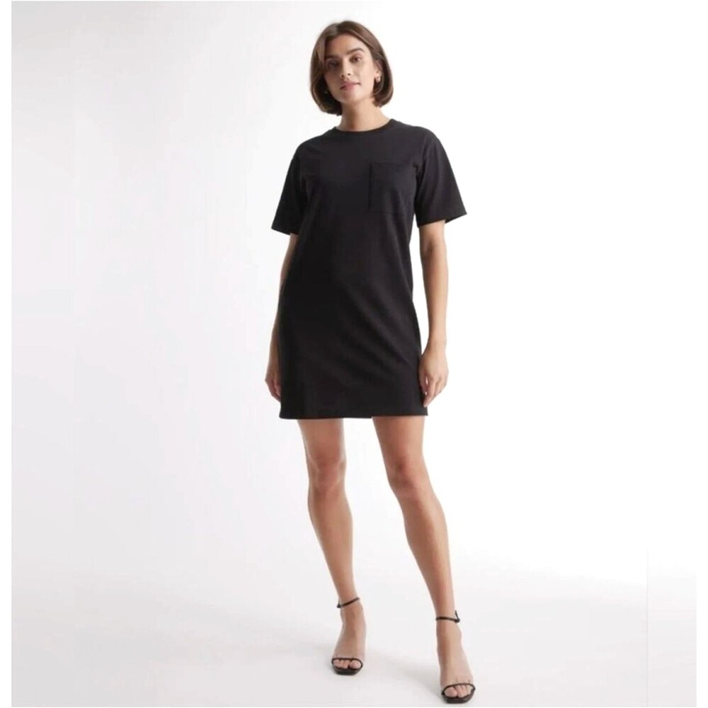 Quince Relaxed T-Shirt Dress Womens S Black Organic Cotton Pocket Casual